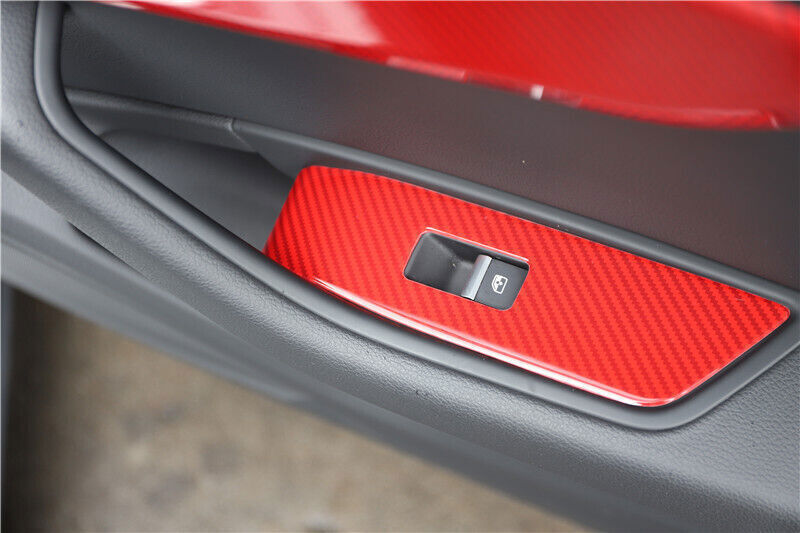 Glass Window Lifting Lock Panel Trims 4P for Audi A5 2017-2024 Red Carbon Fiber