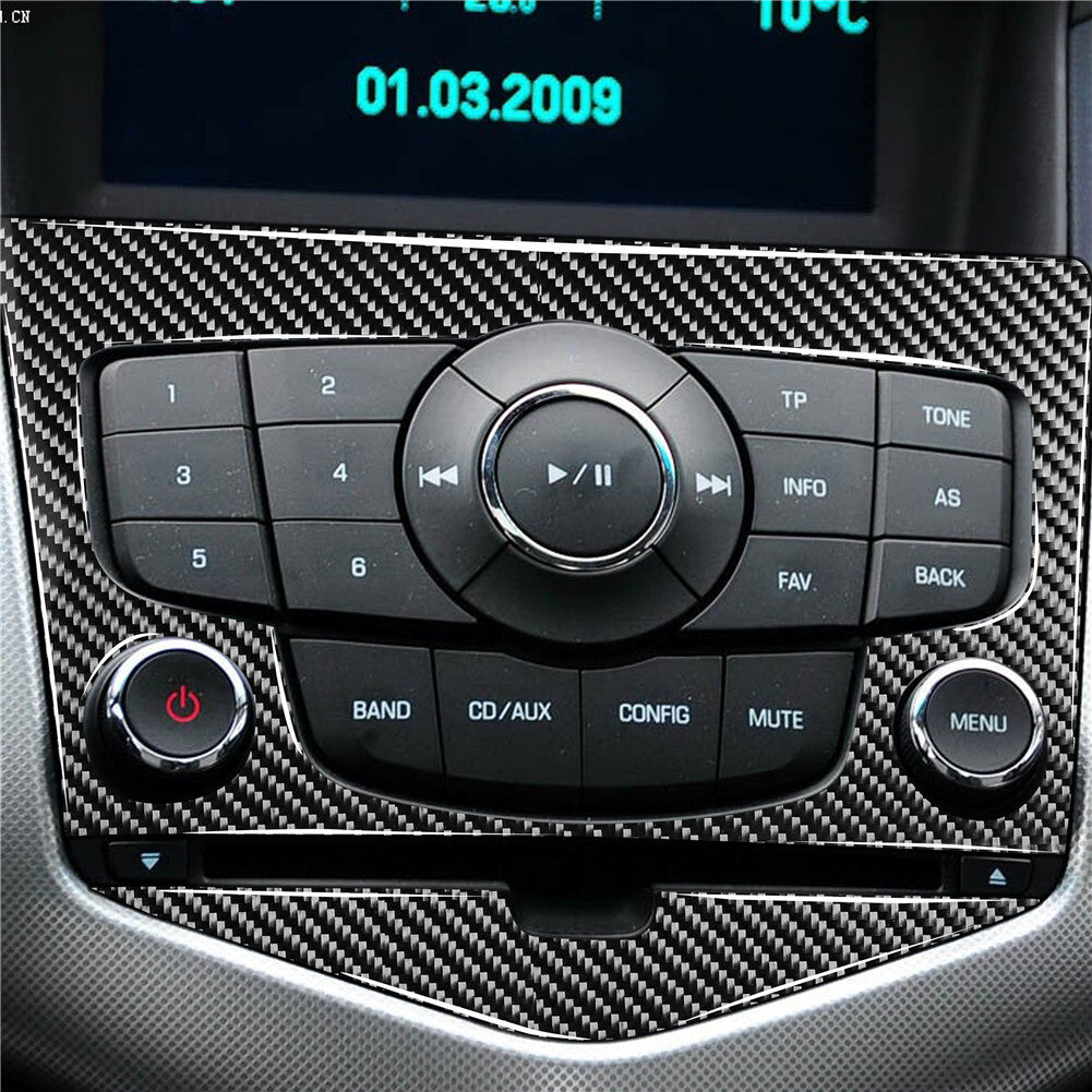 2Pcs Carbon Fiber CD Control Panel Cover Trim for Chevrolet for Cruze 2009-2015