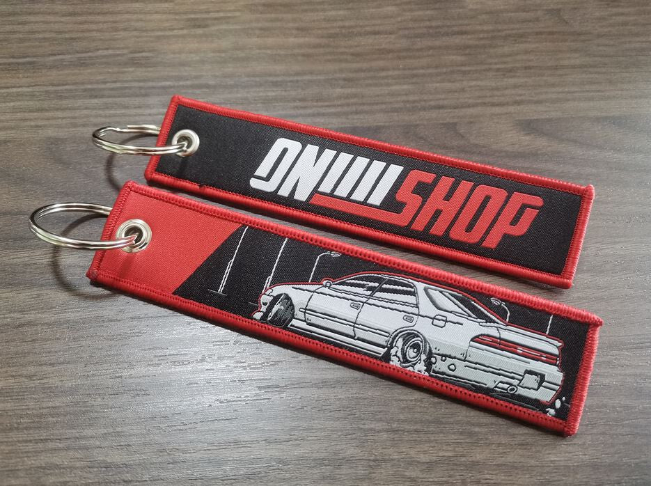 Car keychain/key ring embroidered nylon car accessories, black and red, suitable for Mazda .