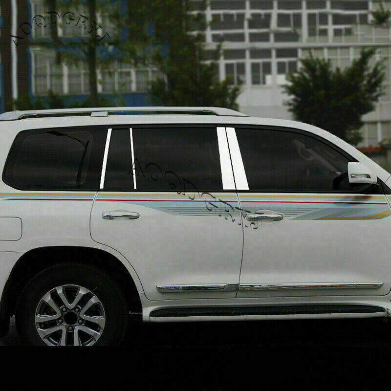 8P for Land Cruiser 2008-2021 Chrome Car Window Pillar Posts Moulding Cover Trim