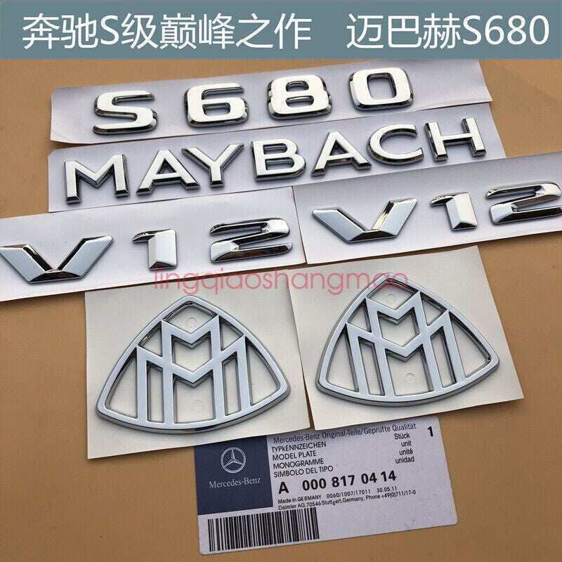 Chrome ABS  S680 + for MAYBACH + V12  Emblem Auto Front Badge for AMG S680