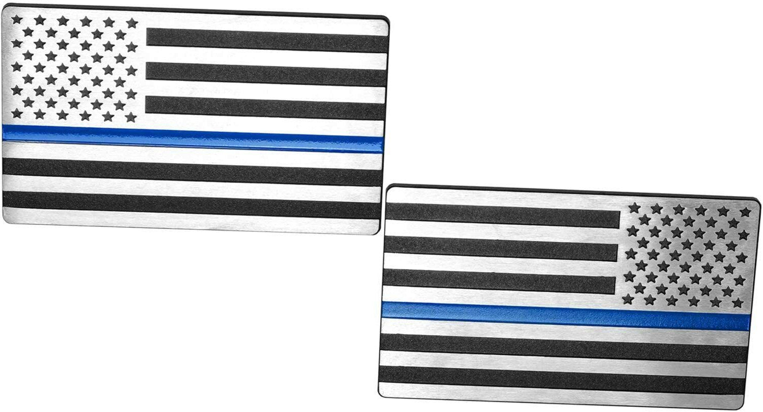 Chrome black and blue American flag badge on the rear side fender of a for Chevrolet .