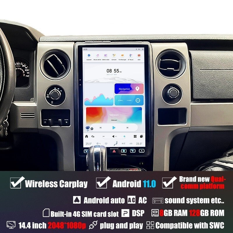 14.4 Android 13 Carplay Radio GPS for Tesla Vertical Screen for Ford F150 2009-2014