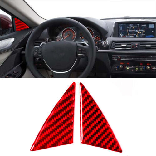 2x red carbon fiber front door column trim for BMW 6 Series F12 F13 2011-2018