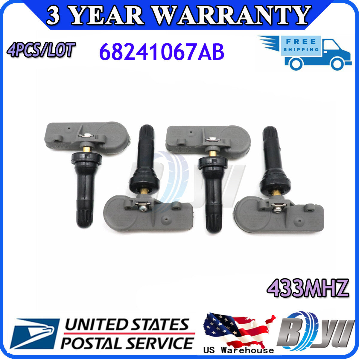 (4) 68241067AB for CHRYSLER for JEEP for DODGE NEW TPMS TIRE PRESSURE SENSOR 56029398AB