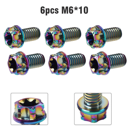 6pcs Titanium Bolts Torx Head Flange Screws M6x10mm For Motorcycle Bike Rainbow