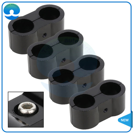 4PCS 4AN Black Braided Hose Separator Clamp Fitting Adapter Bracket