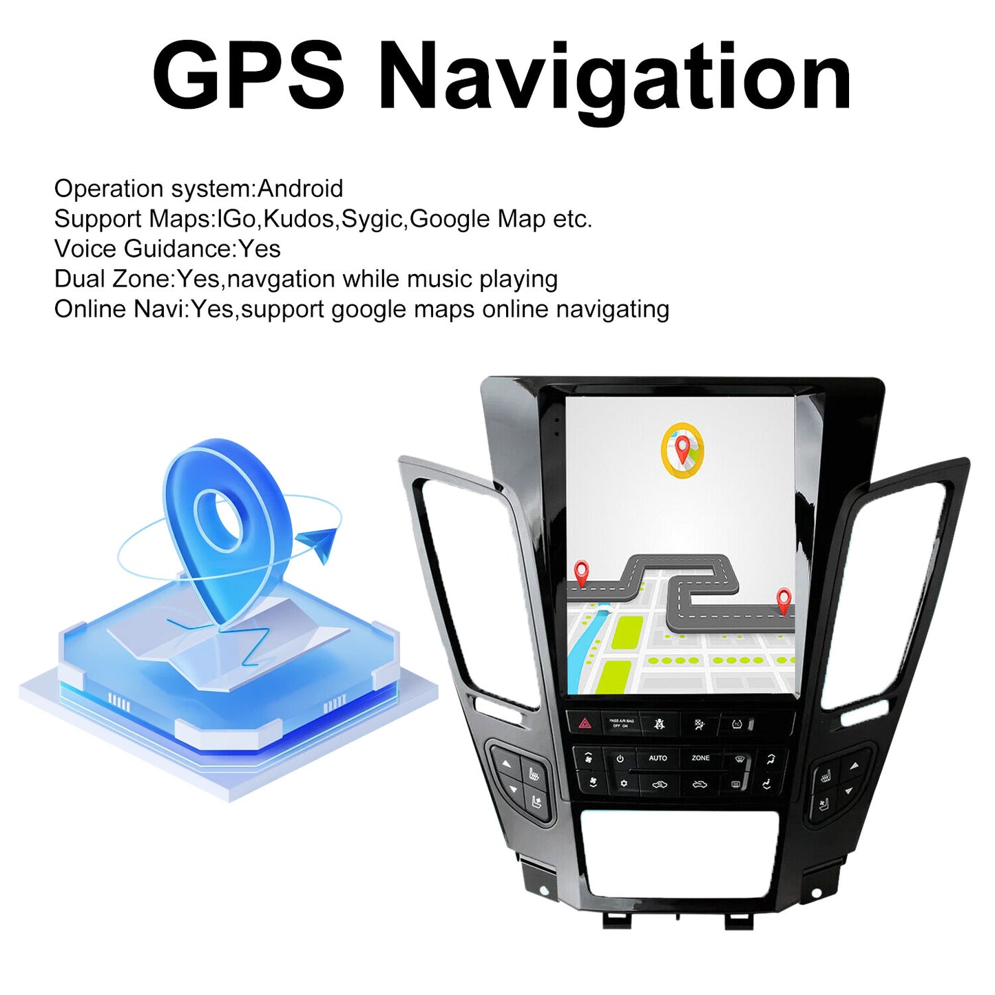 Compatible with 2007-2012 for Cadillac CTS, Android 11, CarPlay, Stereo Radio, GPS, Bluetooth.