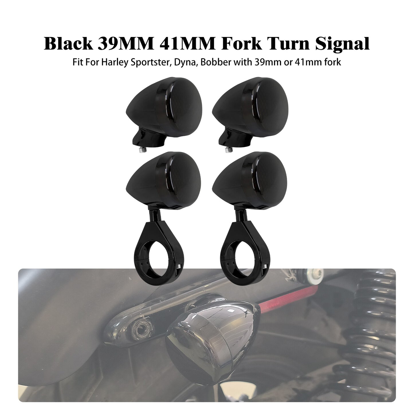 4x Black Motorcycle Front Rear LED Turn Signal Light 39 41mm Fork Fit for Harley