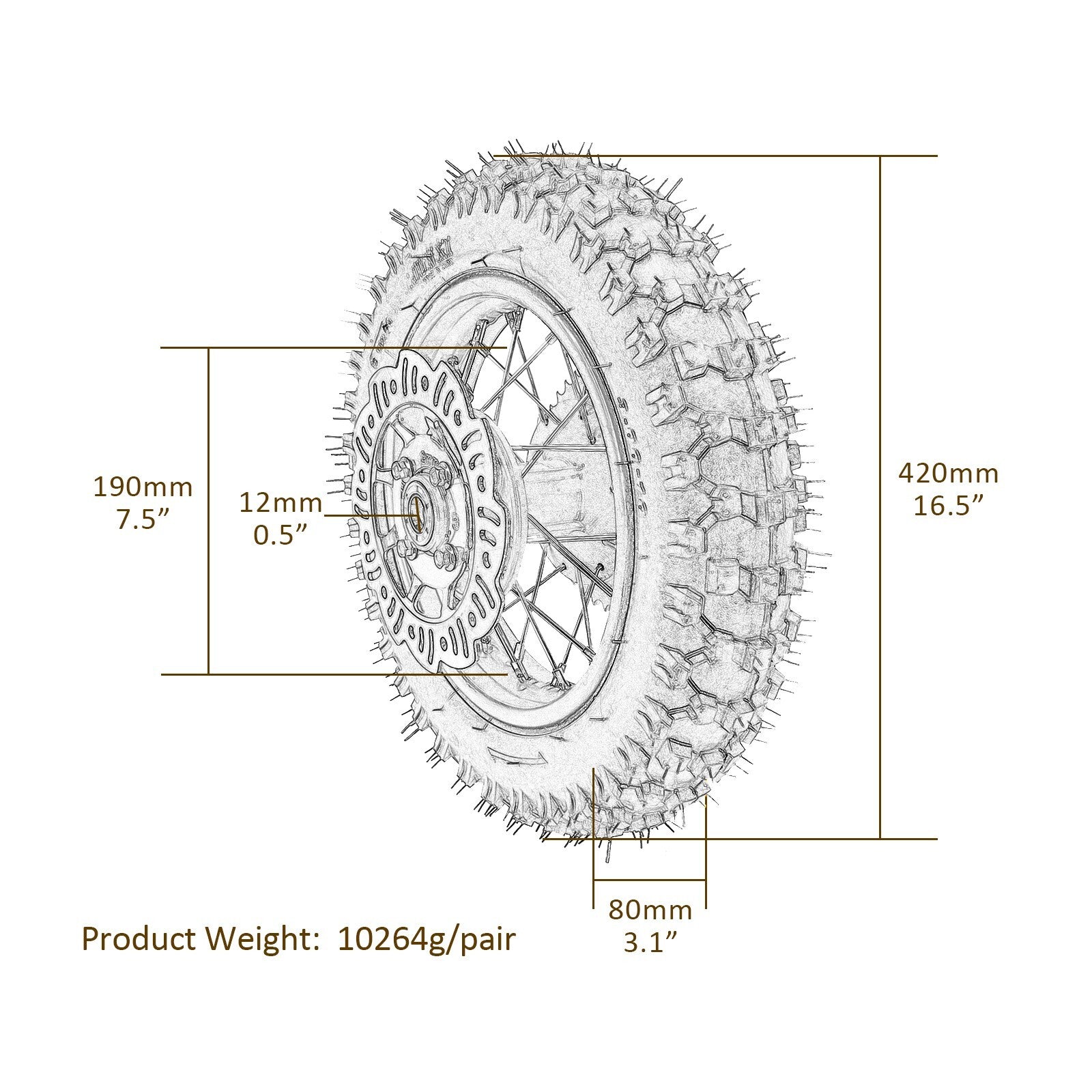 Rear 3.00 - 10 tire rims suitable for 50cc 110cc Trail Dirt Pit Pro bike motocross.
