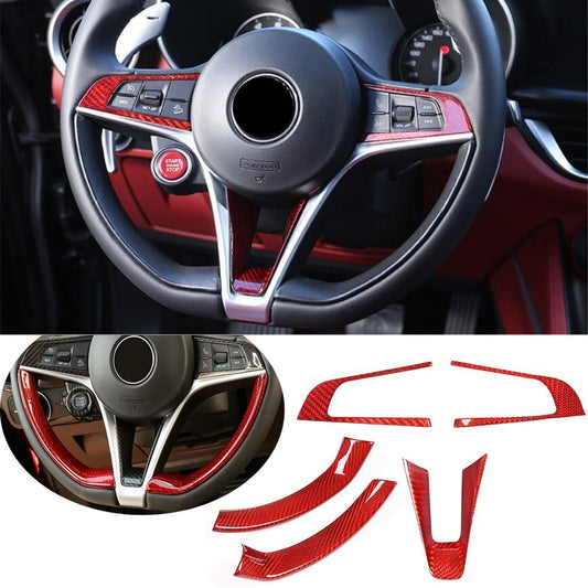 5PCS Red Carbon Fiber Steering Wheel Cover for Alfa Romeo Giulia for Stelvio 2017-19