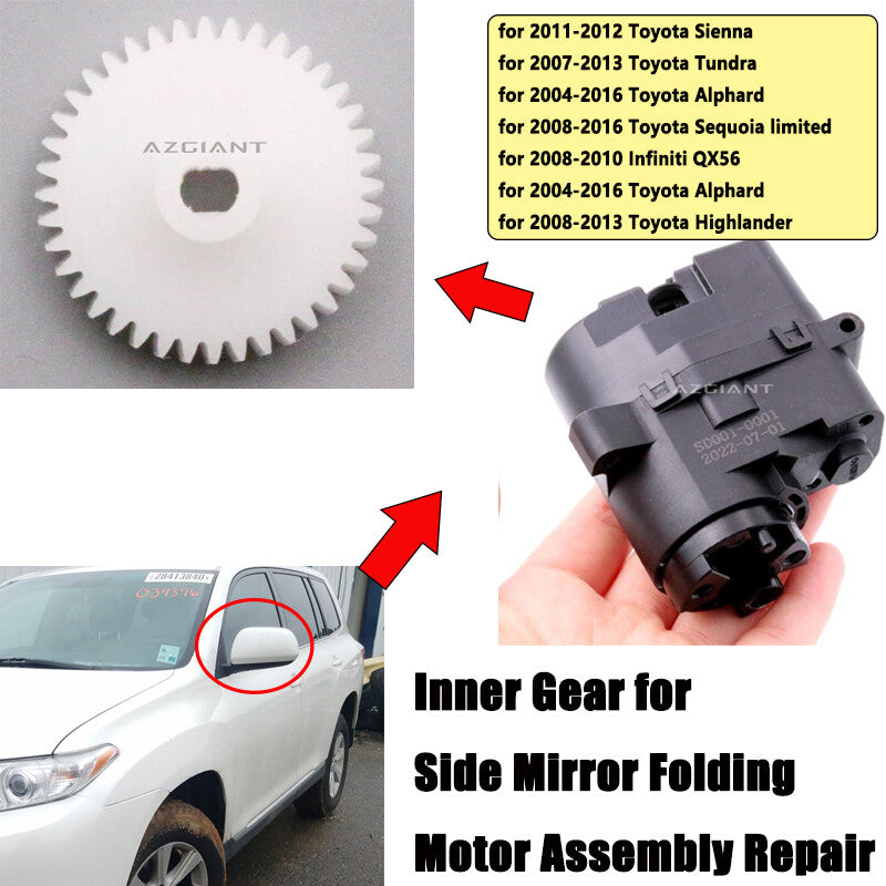 Car side mirror folding motor gears are suitable for Toyota for Camry 2006-2016 and Yaris 2005-2011.