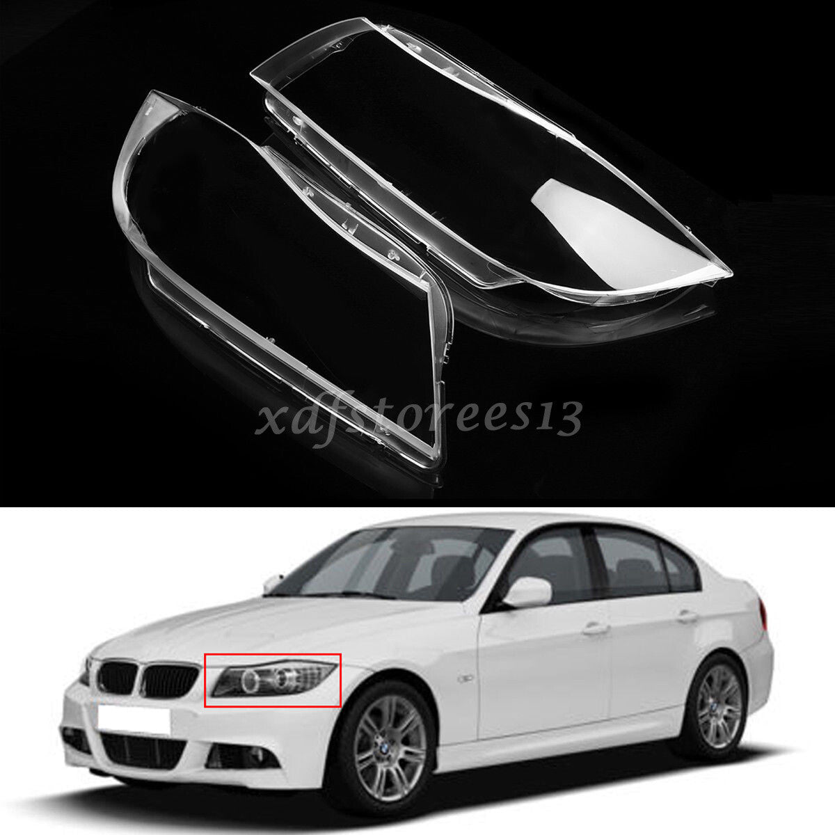 Pair Xenon Headlight Headlamp Clear Lens Cover for BMW 3 E90 E91 Sedan 2005-2012