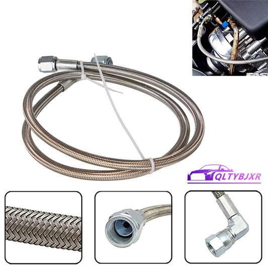 4AN Braided Turbo Oil Feed Line 36 Length Hose Steel AN4 90Degree Straight PTFE