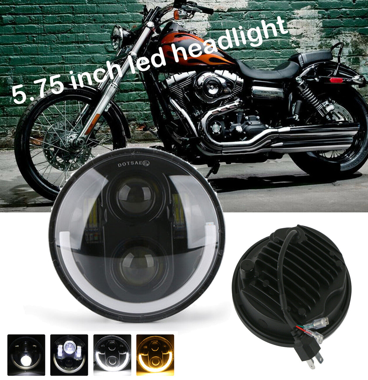 5.75-inch 5 3/4 LED motorcycle headlights with DRLs and turn signal halos suitable for Harley-Davidson .