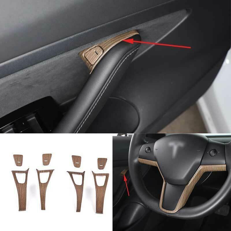 for Tesla Model 3 Y 2017-22 Wood Grain Inner Door Handle Lock Frame Trim
