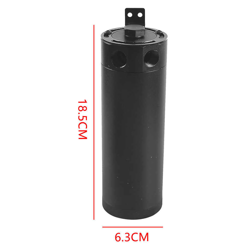 3/8 NPT Baffled 2-Port Oil Catch Can Tank w/ Breather Filter Black Aluminum