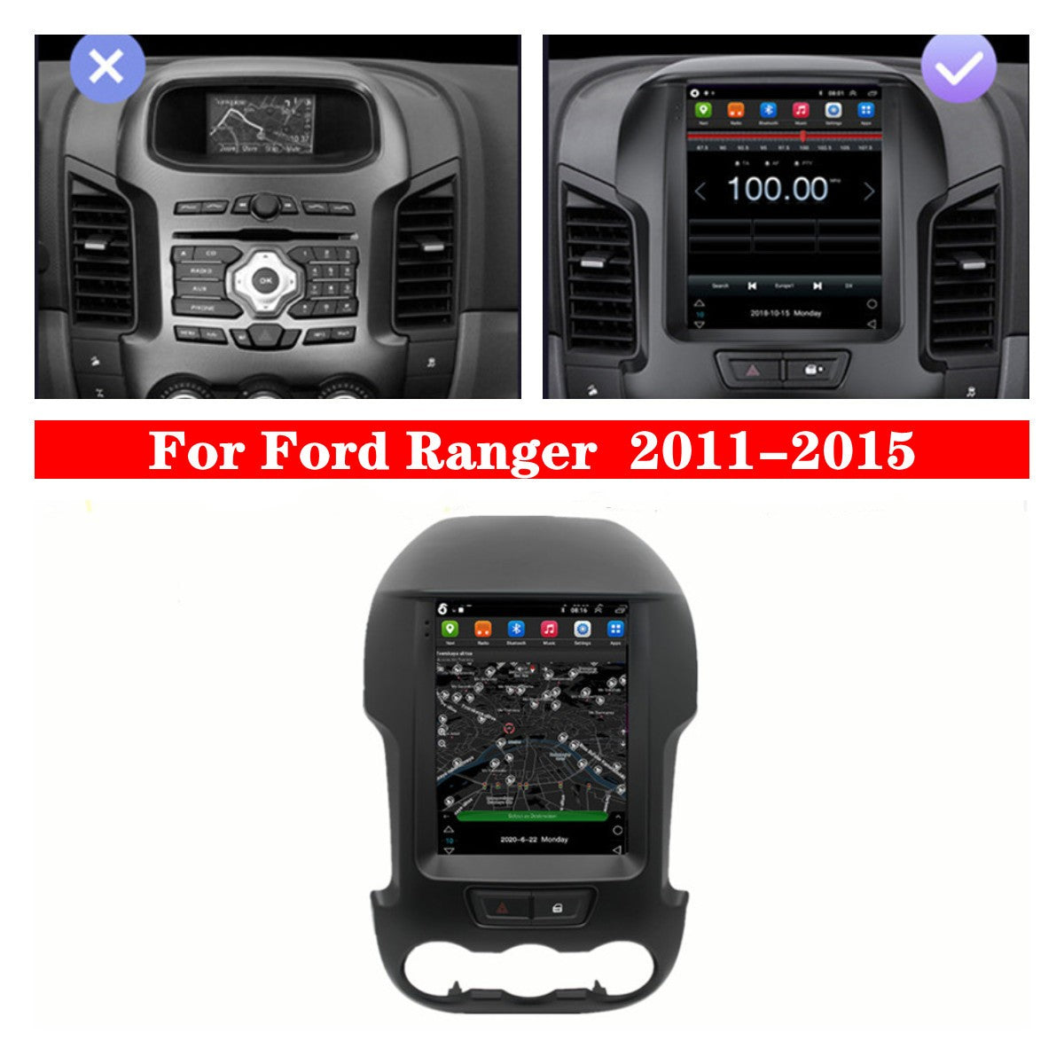 9.7 For 2011-15 for Ford Ranger Vertical Stereo Radio GPS Nav FM BT Head Unit Wifi