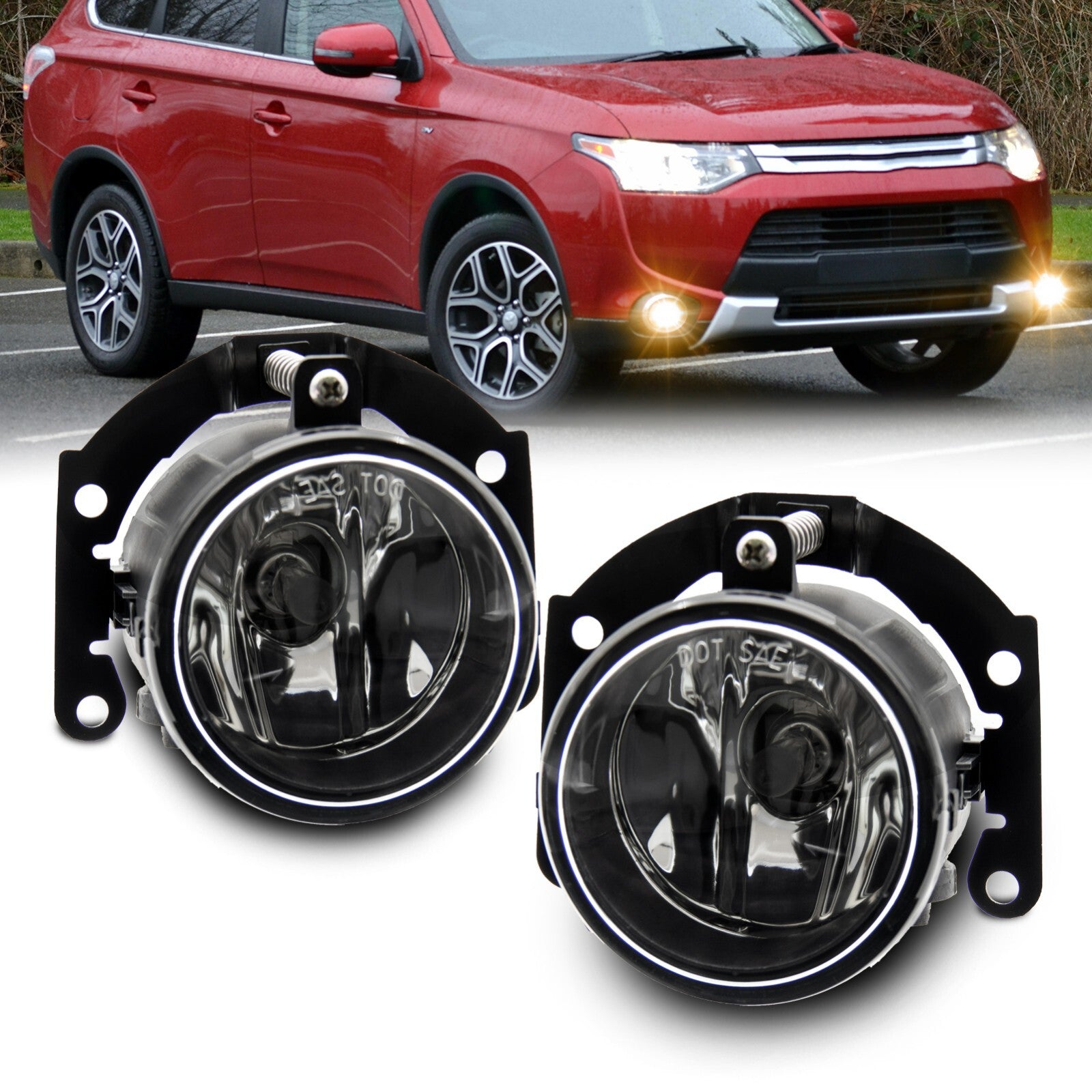 A pair of front fog lights for 2010-2015 for Mitsubishi Outlander Sport: Left + Right