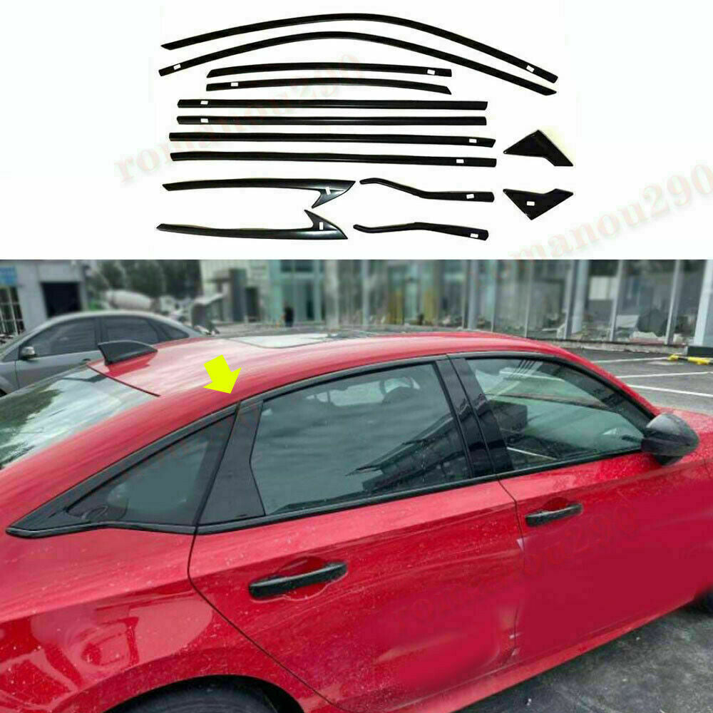 14X for Honda for Civic 2022 2023 ABS Glossy Black Window Molding Strip Cover Trim