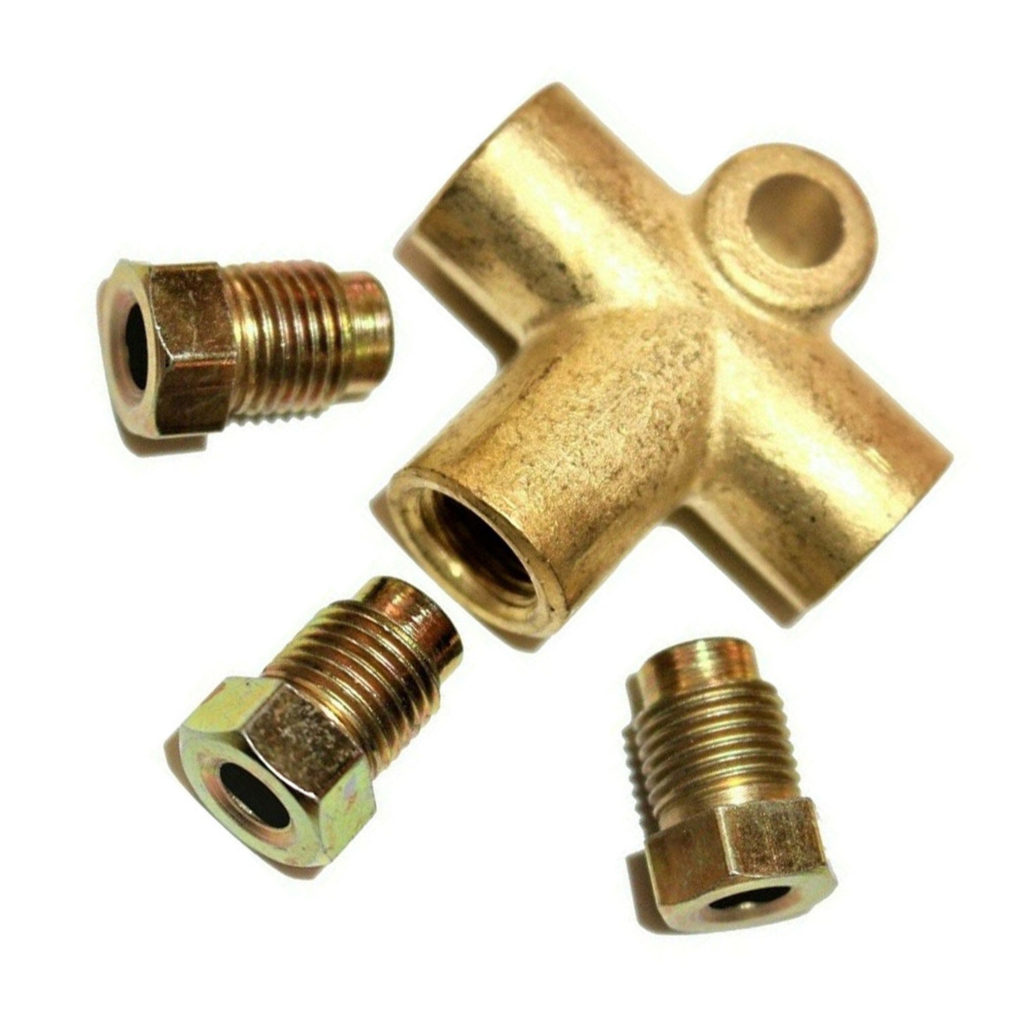 3 Way Brake T Piece Tee W/ 3 Male Nuts Short Union Metric M10 3 / 16 Pipe New