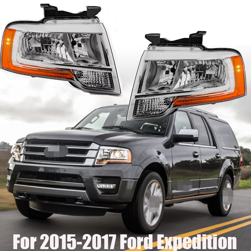 Right Left Side Chrome Headlight For 2015-2017 for Ford Expedition 15-17 Headlight