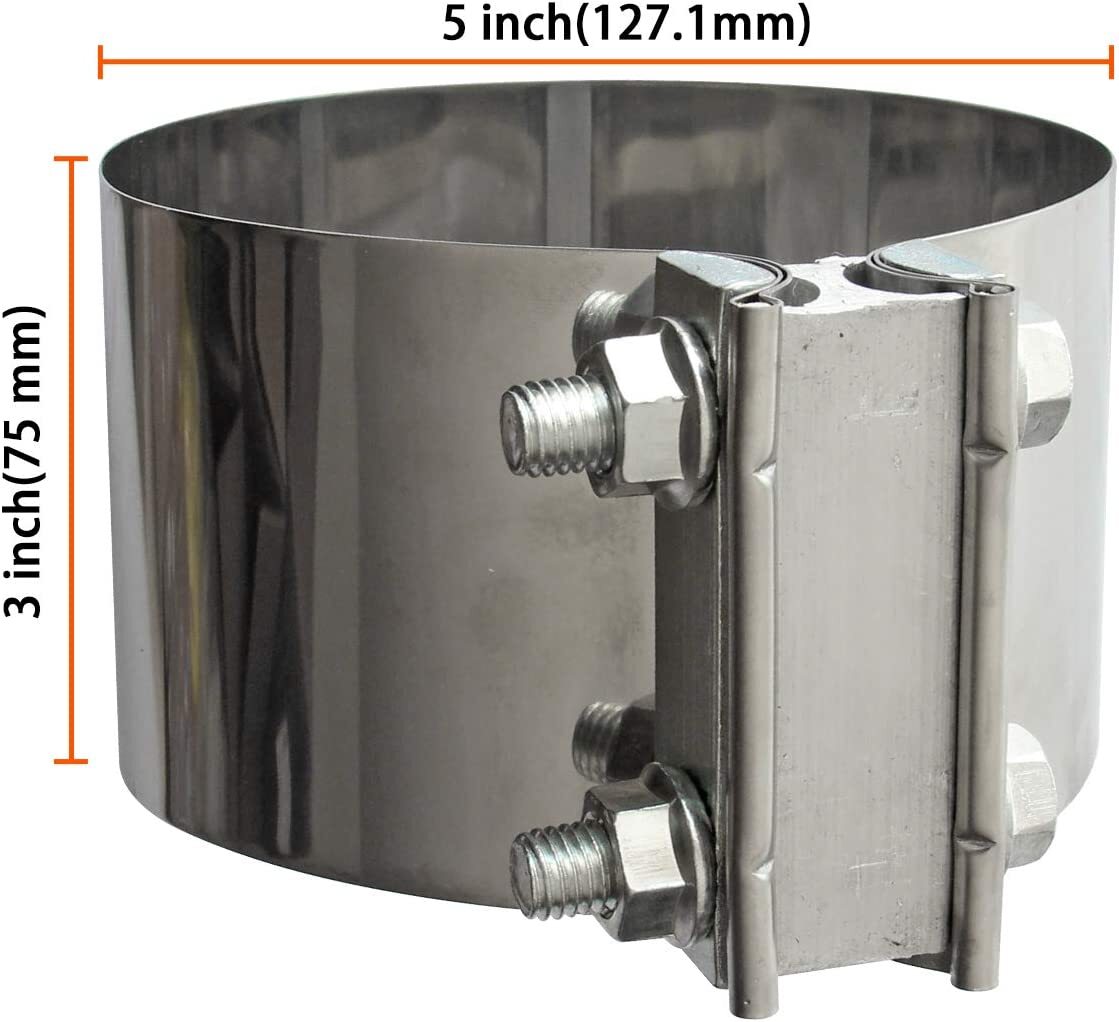 5-inch exhaust pipe clamp connector with sleeve, stainless steel 2-piece set