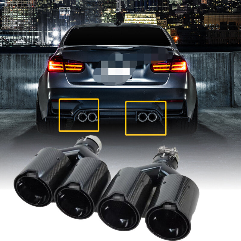Dual Car Carbon Fiber Exhaust TWIN End Tips Tail Pipe for BMW 63mm In 101MM Out