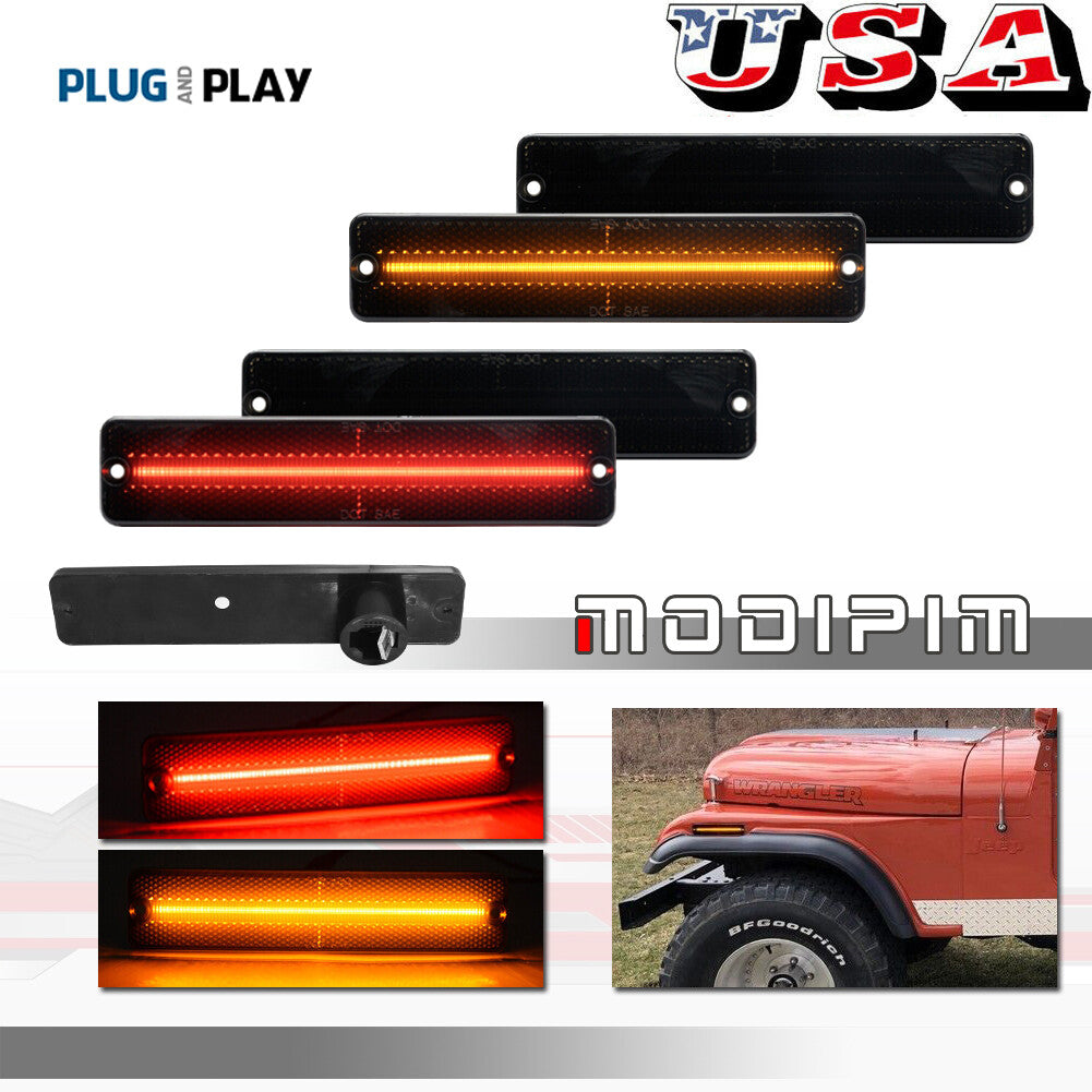 Four smoke LED front + rear side marker lights for Jeep CJ 5/6/7/8 SJ Wagoneer J10 20