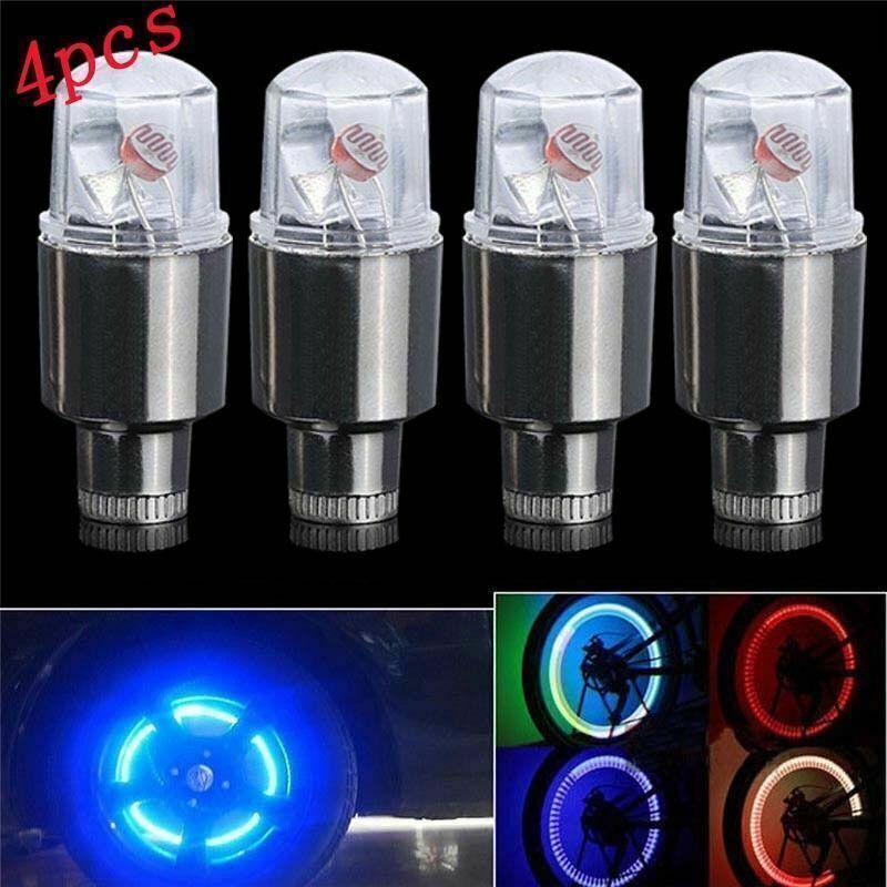 4Pcs Neon LED Wheel Tyre Tire Air Valve Stem Cap Light Lamp For Car Bike Bicycle