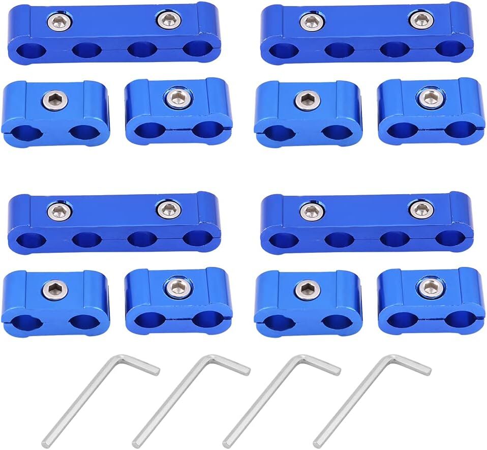 Blue 8mm, 9mm, and 10mm chrome spark plug wire separator looms for Ford and for Chevrolet .