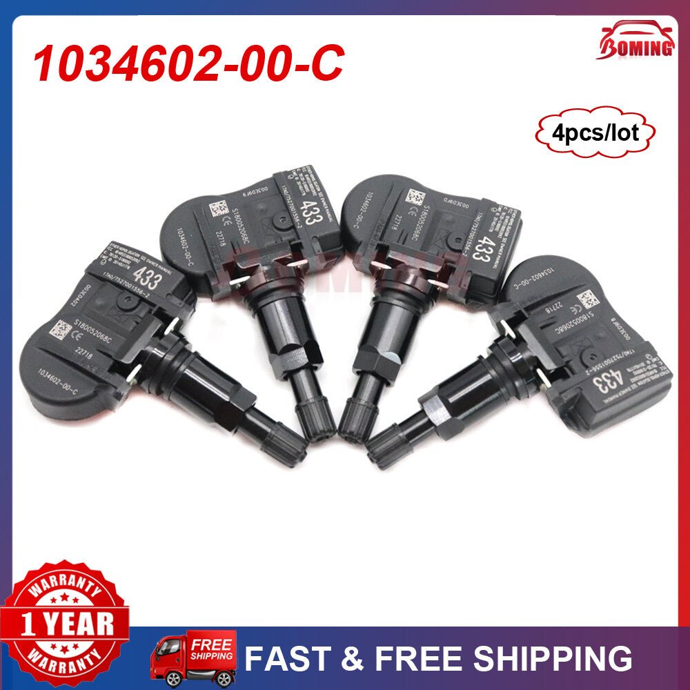 4-pack Tire Pressure Sensors (TPMS) for Tesla for Model S 3 x 433MHz 1034602-00-C