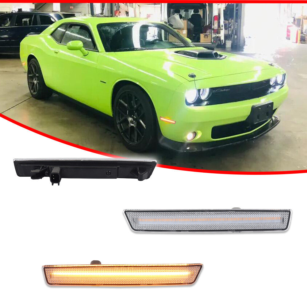Transparent lens upgrade with amber LED front marker light for Dodge for Challenger 15-23