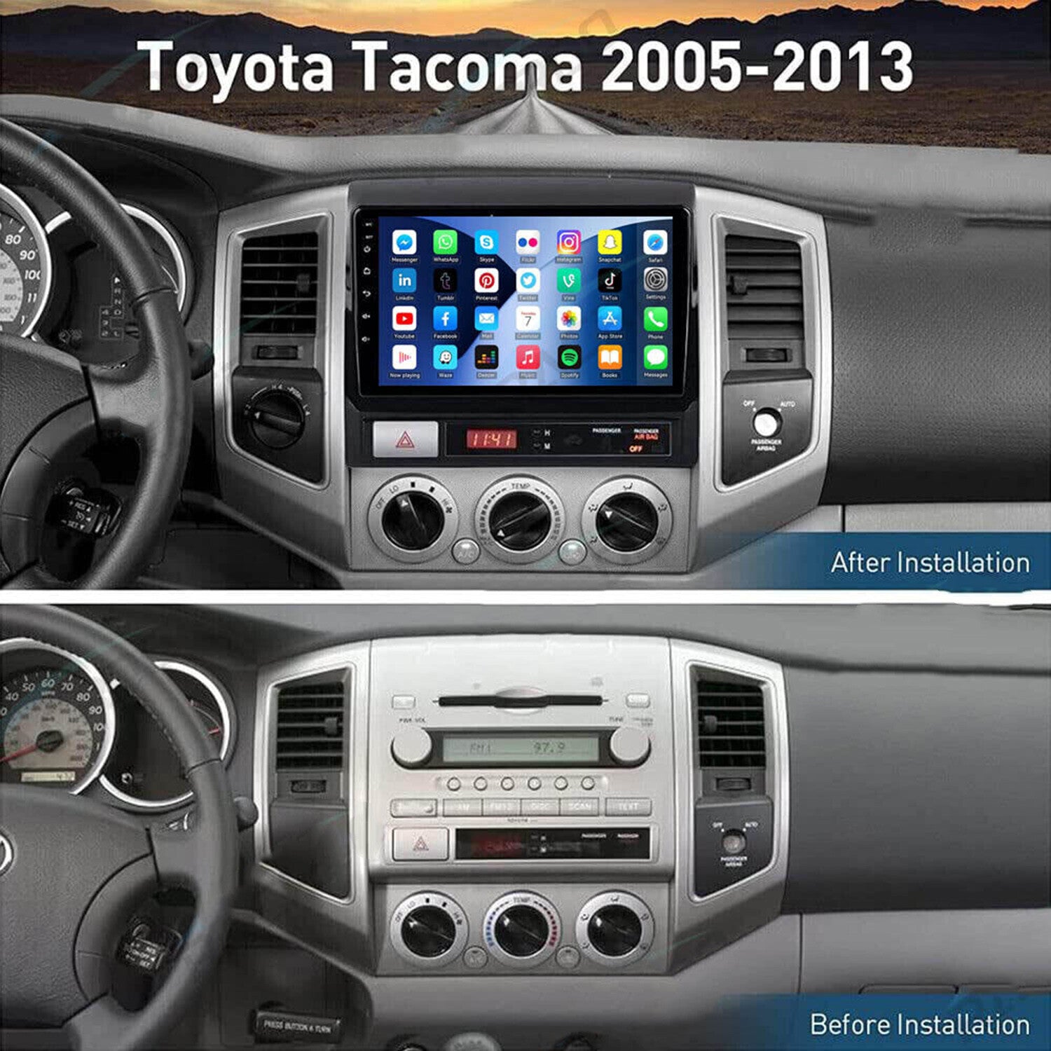 2+32G Car Stereo Radio CarPlay Android 12.0 WiFi GPS For 2008-2013 for Toyota Tacoma