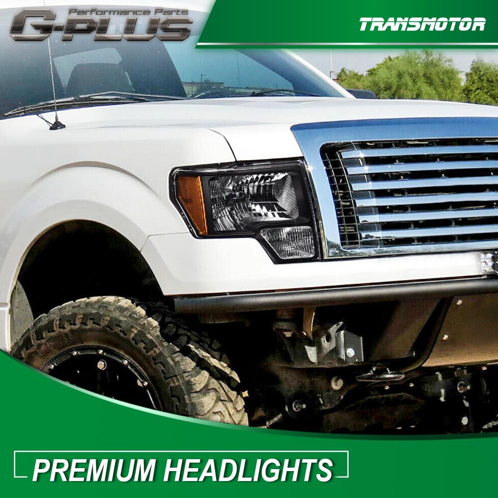 A pair of black factory-style lens headlights for 2009-2014 for Ford F-150s: Left + Right