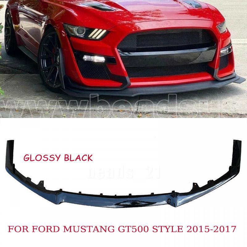 Front Bumper Lip Chin Spoiler for Ford for Mustang GT500 Style 2015-17 Glossy Black