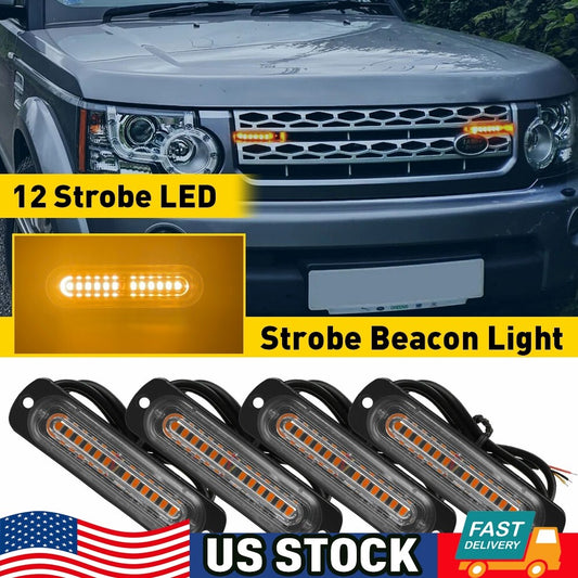 4x12 LED Amber Truck/Car Emergency Beacon Warning Hazard Flasher Light Strip