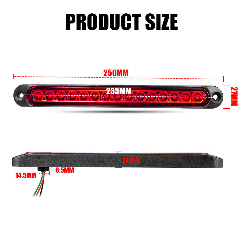 2X Red 15 LED Truck Trailer Strip DRL Stop Brake Tail Light Rear Turn Light Bar