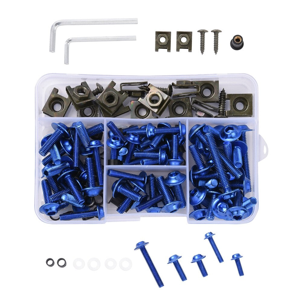 Motorcycle Fairing Bolt Kit Screws 177pcs Blue Screws Nut Replacement M6 M5