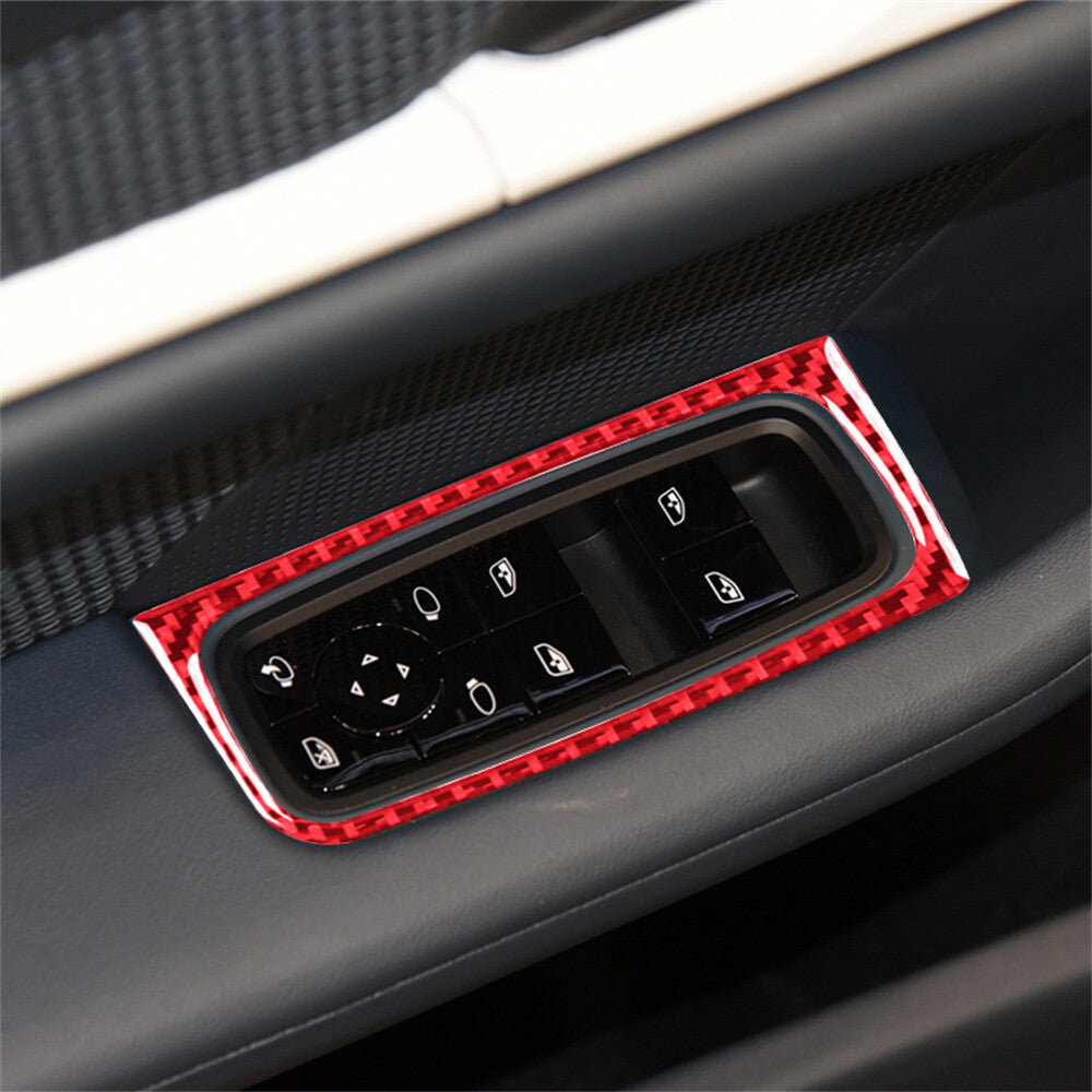 Red Carbon Fiber Window Lift Switch Button Panel Trim for Porsche Taycan 2019-22
