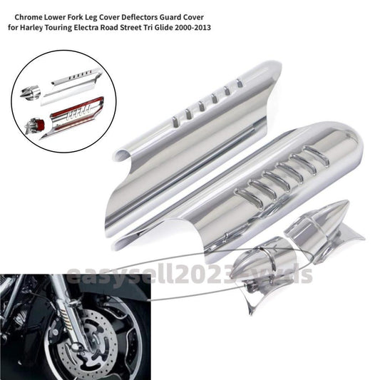 Chrome Fork Lower Leg Deflectors Shield Cover for Harley Touring FLHT 2000-2013