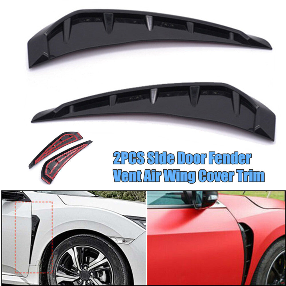 2-Pack Automotive Gloss Black Side Door Fenders Vents Shark Grille Trim Black