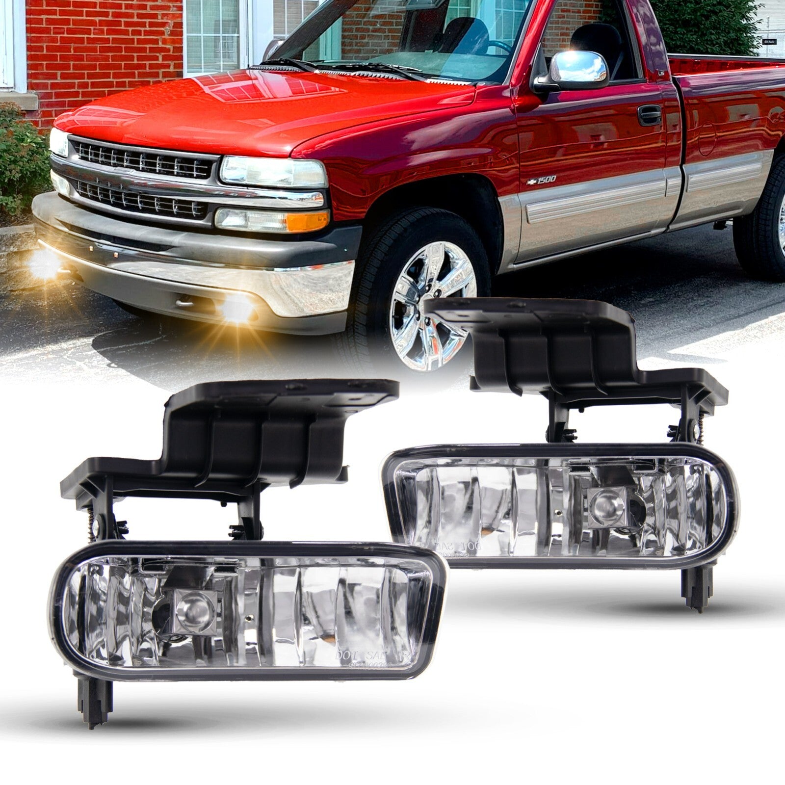 Fog lights compatible with 99-02 for Chevrolet Silverado and 2000-2006 Tahoe Suburban fog lights (transparent).
