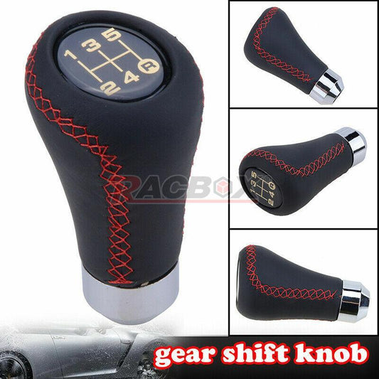 Black 5 Speed Car Gear Stick Shift Knob Shifter Lever Leather Universal Manual