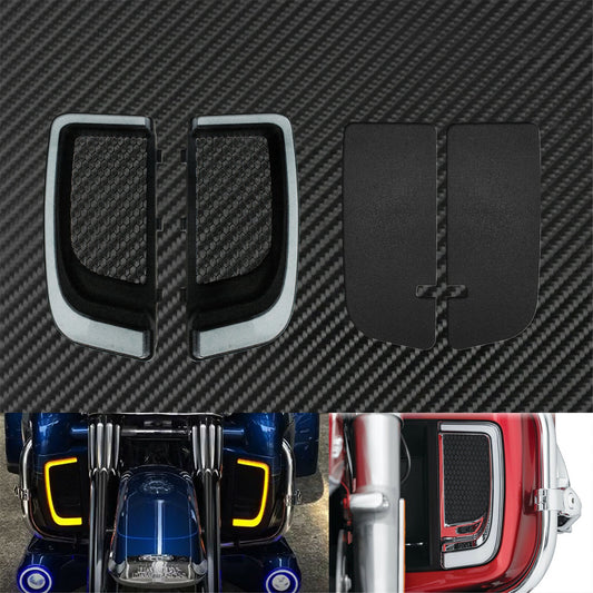 LED Fairing Lower Grills Light + Solid Plates Radiator Grills Set Fit for Harley