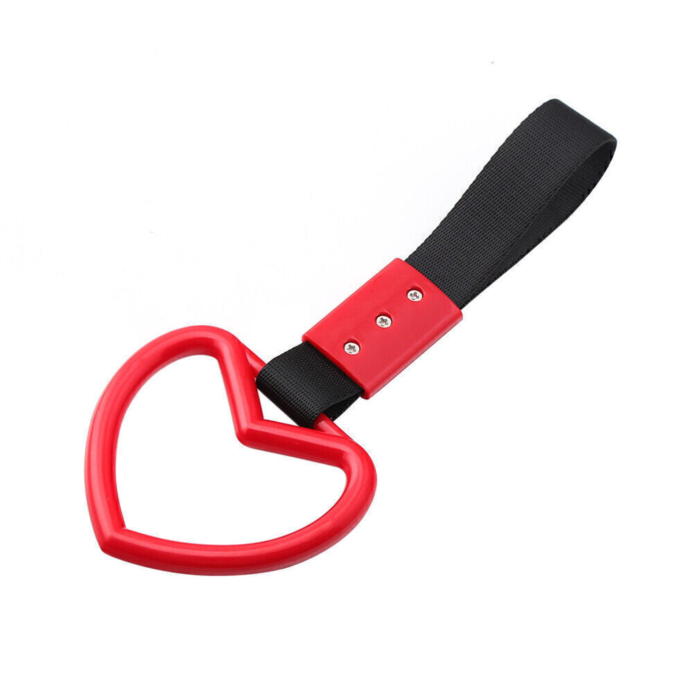 Heart Tsurikawa Ring Train JDM Bus Handle Hand Strap Drift Charm Tools Black+Red