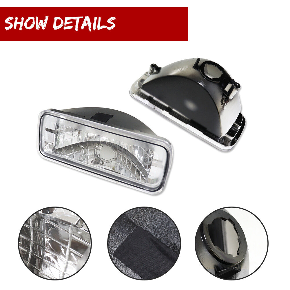A pair of clear chrome front bumper turn signals suitable for 1985-1992 for Chevrolet Camaro.