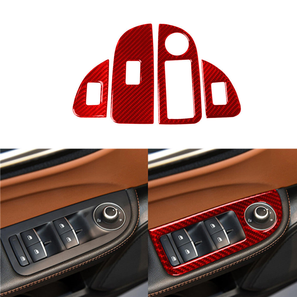 4x Red Carbon Fiber Window Lift Control Panel Trim for Alfa Romeo Giulia 2017-19
