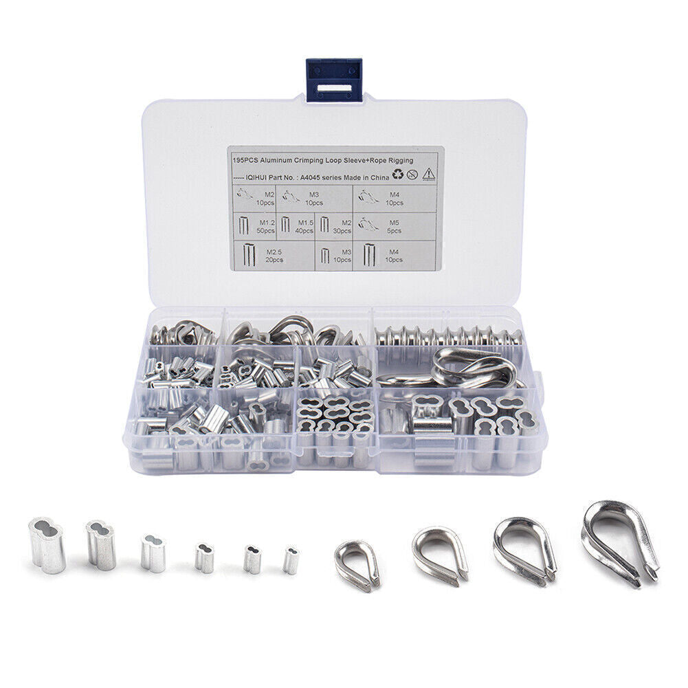 For 1/16-3/16 Wire Rope Cable Thimbles Rigging Crimping Loop Sleeve Assortment