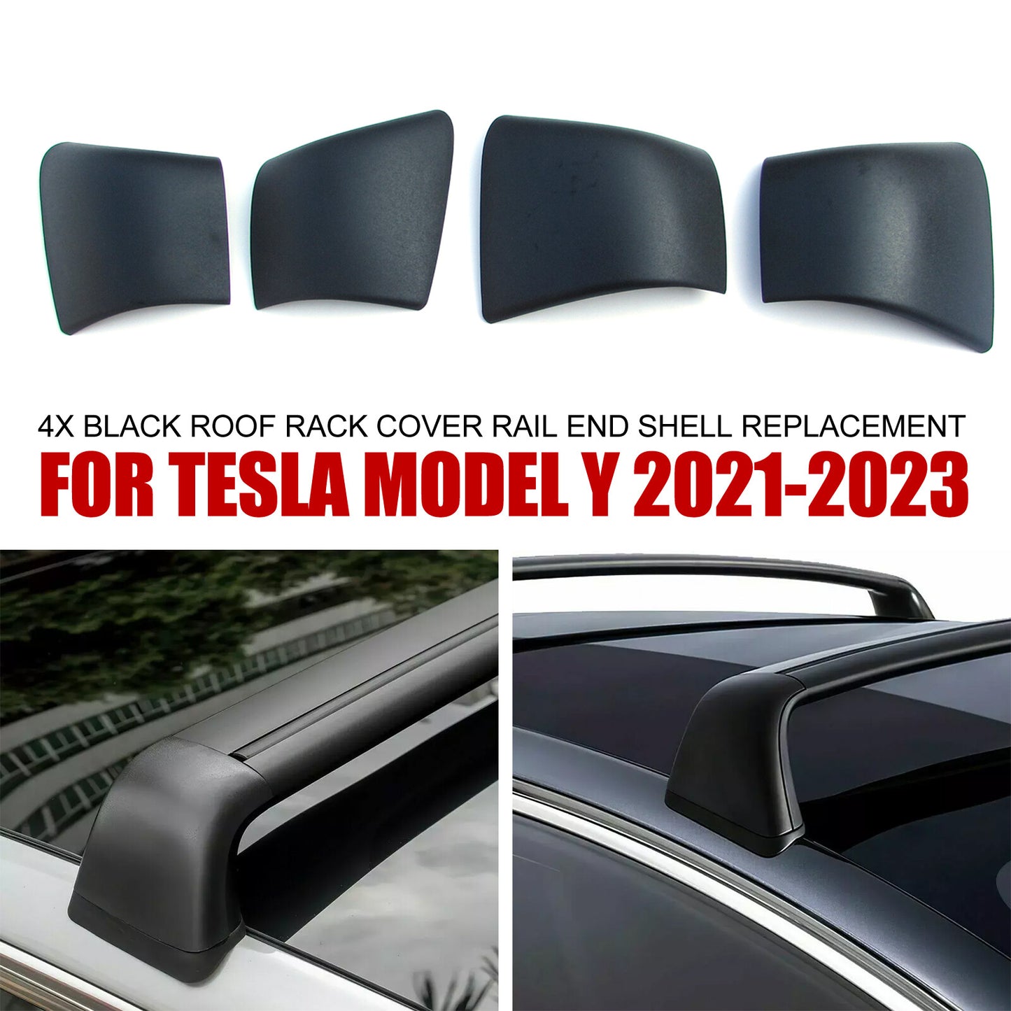 4x Black Roof Rack Cover Rail End Shell Replacement for Tesla for Model Y 2021-2023